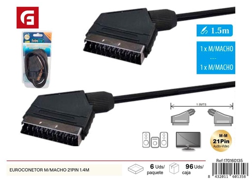 [170160135] Cable Euroconector macho-macho 21 pin 1.4m para TV y video