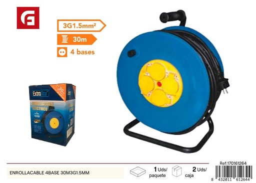 [170161264] Enrollacable 4 bases 30m 3G1.5mm - Alargadores de enchufe y suministros eléctricos