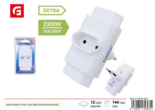 [170161367] Adaptador 3*10A con obturador max 2300 para seguridad eléctrica