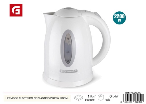 [171020000] Hervidor eléctrico de plástico 2200W 1700ml blanco - Elementos eléctricos