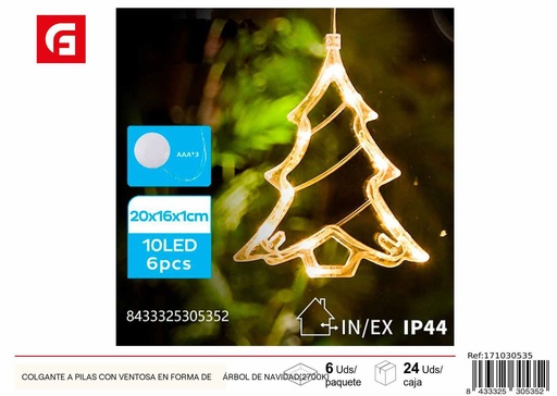 [171030535] Colgante a pilas con ventosa Árbol de Navidad blanco cálido (2700K) - Decoración navideña