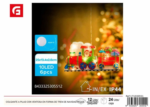 [171030551] Colgante navideño a pilas con ventosa tren Navidad pequeño (2700K) para decoración