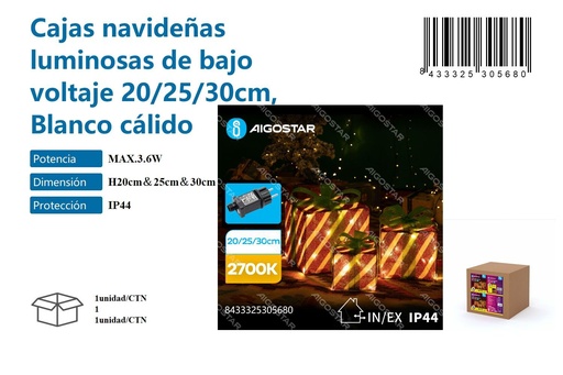 [171030568] Cajas navideñas luminosas 20/25/30 cm blanco cálido - Decoración festiva