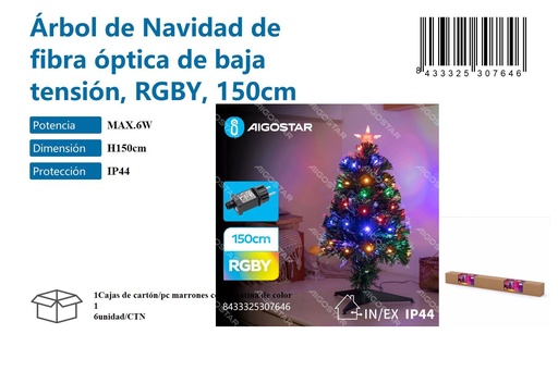 [171030764] Árbol de Navidad de fibra óptica 150 cm RGBY - Decoración navideña y luces LED