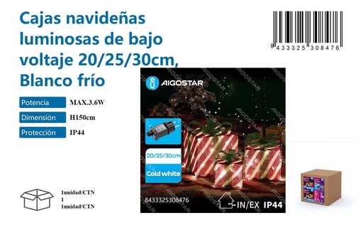 [171030847] Cajas navideñas luminosas 20/25/30 cm blanco frío - Decoración festiva