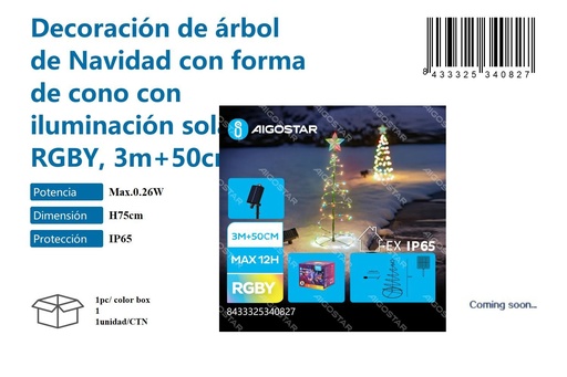 [171034082] Árbol de Navidad con forma de cono 75cm con iluminación