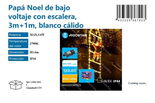 [171036792] Luz navideña Papá Noel con escalera 3 + 1.6m luz blanca cálida - Decoración navideña