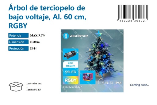 [171036822] Árbol de terciopelo 60cm RGBY para decoración navideña