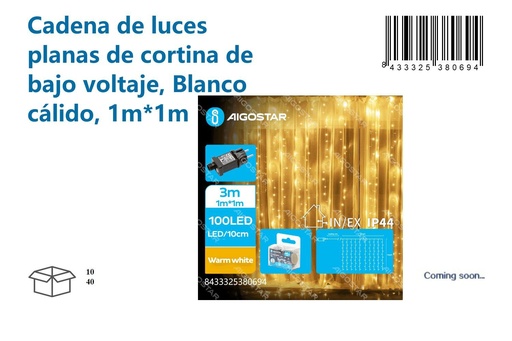 [171038069] Cadena de luces planas de cortina blanco cálido 1mx1m para navidad