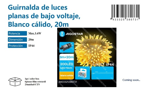 [171038073] Guirnalda de luces LED planas blanco cálido 20m para decoraciones