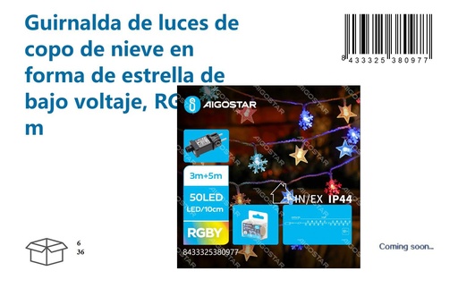 [171038097] Guirnalda de luces copo de nieve forma de estrella RGBY 5m para Navidad