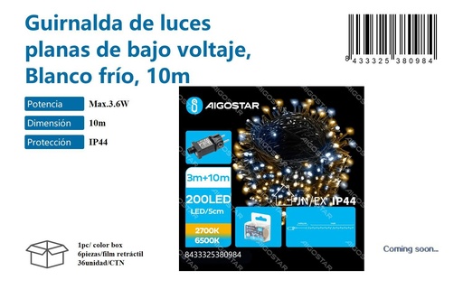 [171038098] Guirnalda de luces planas blanco frío 10m para decoración navideña