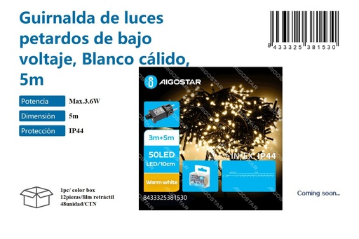 [171038153] Guirnalda de luces petardos blanco cálido 5m para decoración navideña