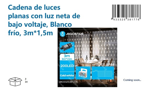 [171038177] Cadena de luces planas blanco frío 3m*1.5m para Navidad