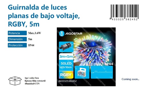 [171038245] Guirnalda de luces plana RGB 5m - Decoración navideña