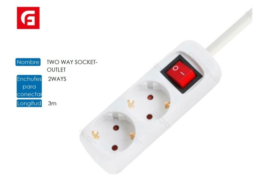 [171000301] Enchufe socket-outlet de 2 vías 3m para conexión eléctrica