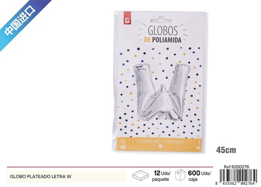 [6200276] Grosor letra "W" globo plateado - Artículos de fiesta