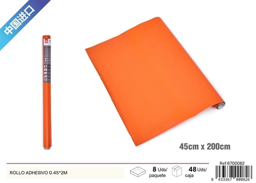 [6700082] Rollo adhesivo naranja 0.45x2m para decoración y revestimiento