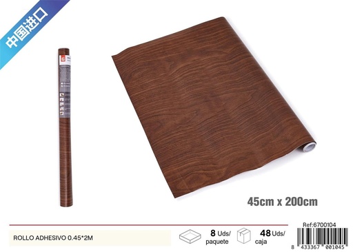 [6700104] Rollo adhesivo de madera de color marrón oscuro 0.45*2M - Decoración
