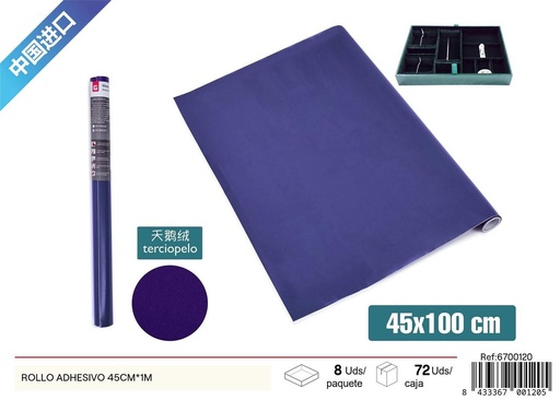 [6700120] Rollo adhesivo papel decorativo en terciopelo azul 45x1m