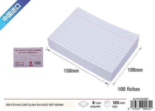 [6700482] 100 fichas cartulina rayado 100x150mm para notas y organización