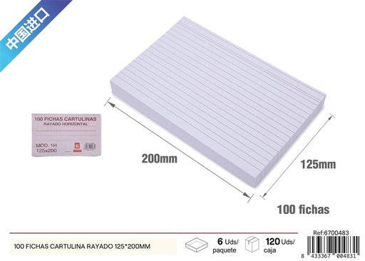 [6700483] Fichas cartulina rayado 125*200mm 100 hojas - Papelería