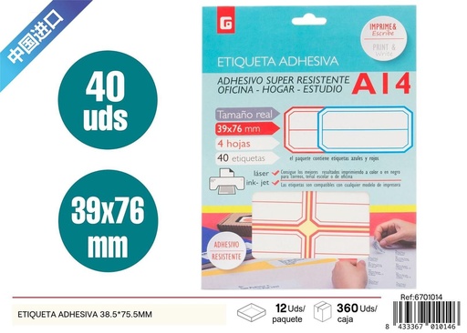 [6701014] Etiqueta adhesiva 38.5*75.5mm - Material de oficina
