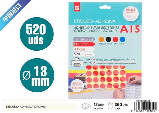[6701015] Etiqueta adhesiva 13*13mm - Material de oficina