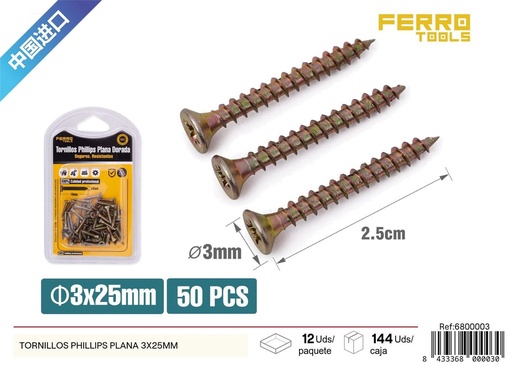 [6800003] Tornillos Phillips plana 3x25mm para fijaciones