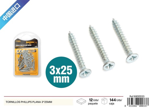 [6800033] Tornillos Phillips de cabeza plana 3x25mm para fijación