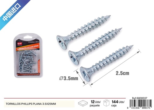 [6800037] Tornillos Phillips plana 3.5x25mm (zinc azul y blanco) - Accesorios de ferretería