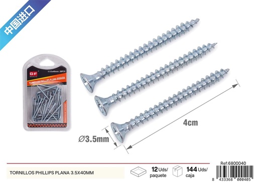 [6800040] Tornillos Phillips plana 3.5x40 mm (azul/blanco zinc) - Accesorios de ferretería