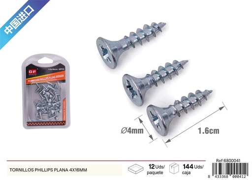 [6800041] Tornillos Phillips plana 4x16 mm (azul/blanco zinc) - Accesorios de ferretería