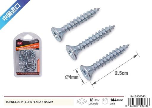 [6800043] Tornillos Phillips plana 4x20 mm (azul/blanco zinc) - Accesorios de ferretería