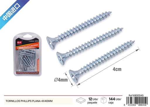 [6800045] Tornillos Phillips plana 4x40 mm (azul/blanco zinc) - Accesorios de ferretería