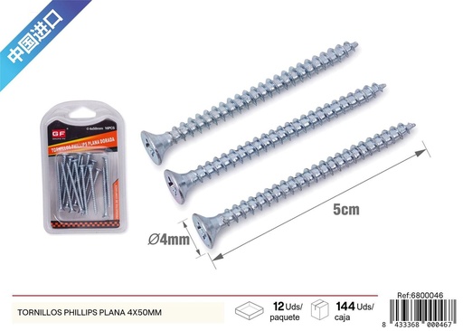 [6800046] Tornillos Phillips plana 4x50mm para fijación y ensamblaje