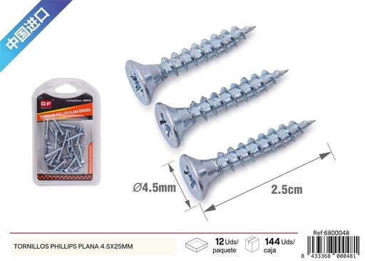 [6800048] Tornillos Phillips plana 4.5x25 mm (azul/blanco zinc) - Accesorios de ferretería