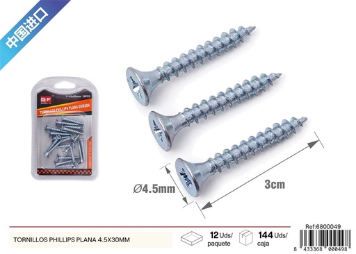 [6800049] Tornillos Phillips plana 4.5x30 mm (azul/blanco zinc) - Accesorios de ferretería