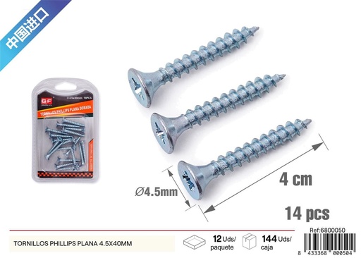 [6800050] Tornillos Phillips plana 4.5x40 mm (azul/blanco zinc) - Accesorios de ferretería