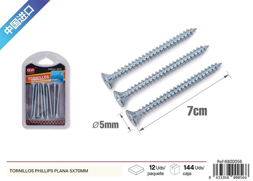 [6800056] Tornillos Phillips plana 5x70mm para montaje y fijación