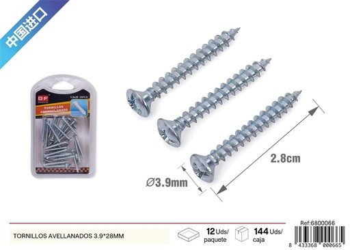 [6800066] Tornillos avellanados 3.9x28mm para construcción y bricolaje