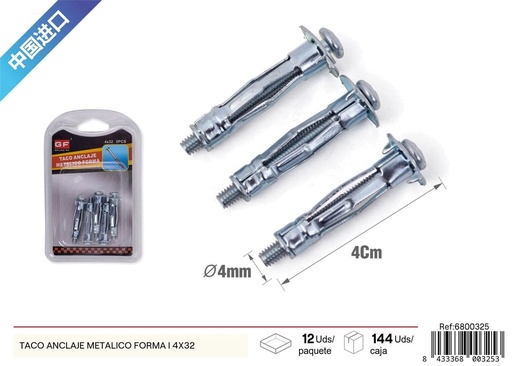 [6800325] Taco de anclaje metálico forma I 4x32 para bricolaje y construcción