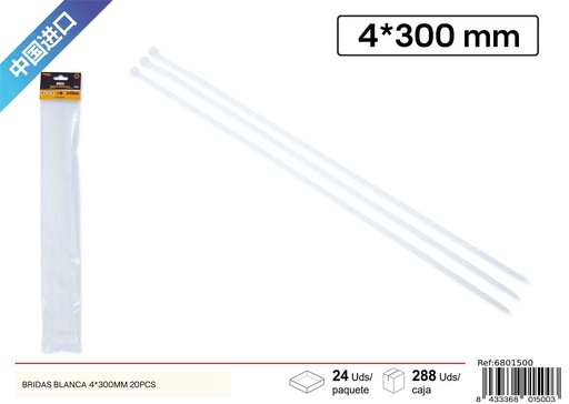[6801500] Bridas blancas 4x300 mm (20 piezas) - Ferretería