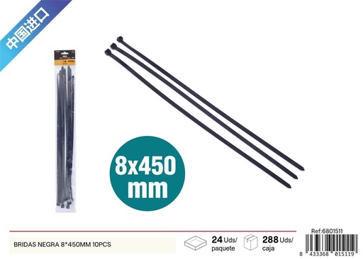 [6801511] Bridas negras 8*450mm 10pcs para sujeción y organización