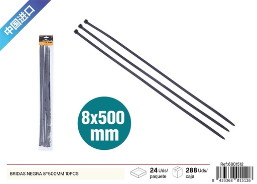 [6801512] Bridas negras 8x500mm 10pcs para fijación y organización