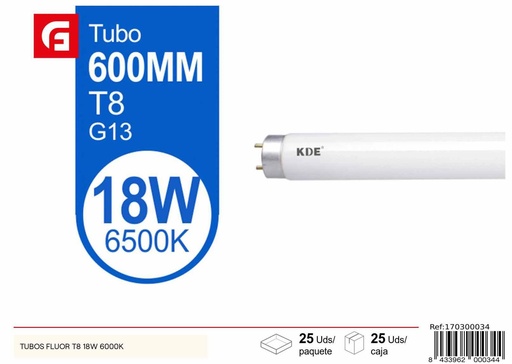 [170300034] Tubo fluorescente T8 18W 6000K para iluminación