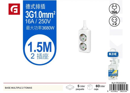[170350253] Base múltiple con 2 tomas para electricidad y conexiones