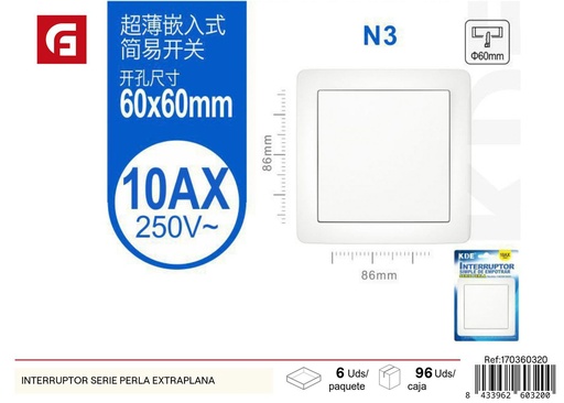 [170360320] Interruptor perla extraplana para instalaciones eléctricas