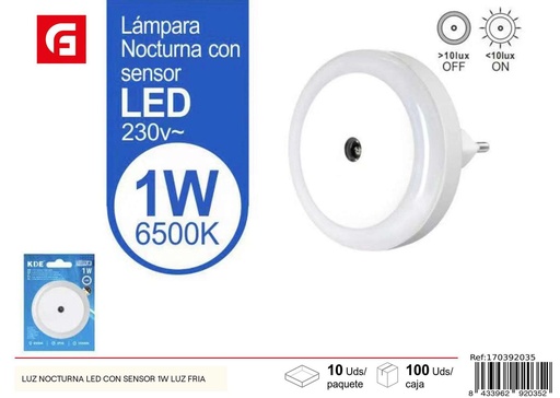 [170392035] Luz nocturna LED con sensor 1W luz fría - Iluminación y seguridad