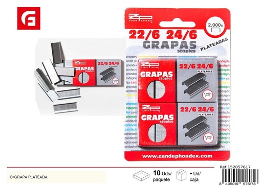[152057617] Blister de 2 cajas de grapas plateadas N22/6 - Material de oficina y grapadoras